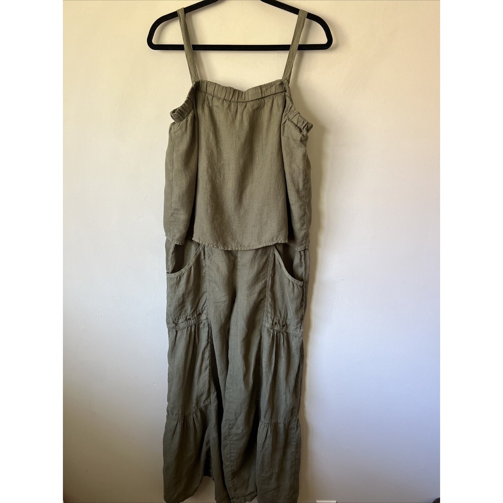 XCVI Cleon Flounce 100% Linen Jumpsuit in Green Size Large Timeless Lagenlook